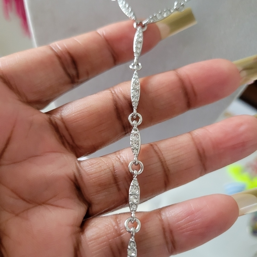 Lariat Rhinestone Necklace • White Rhinestones - Picture 5 of 7